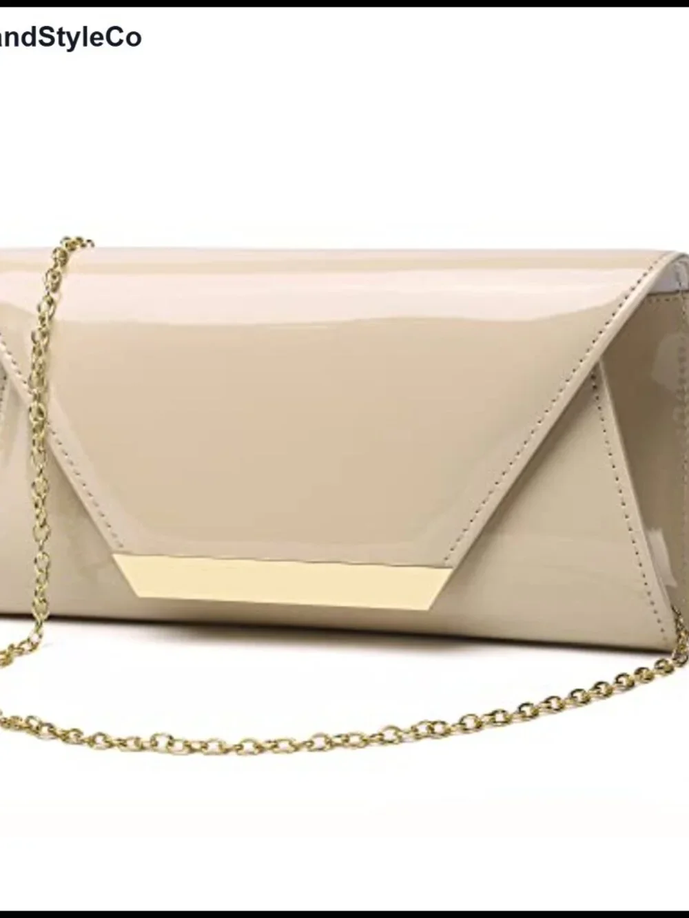 Patent Leather Clutch Envelope Evening Handbag with Gold Chain Strap